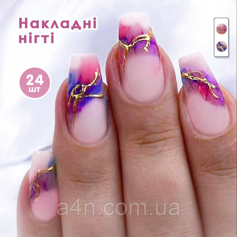 Накладні нігті 24 шт. + клейові стики для нігтів, балерина для манікюру, фото 1