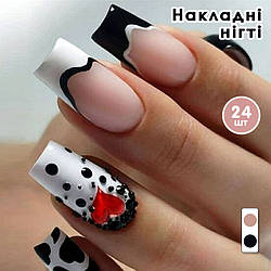 Накладні нігті 24 шт. + клейові стики для нігтів, квадрат для манікюру