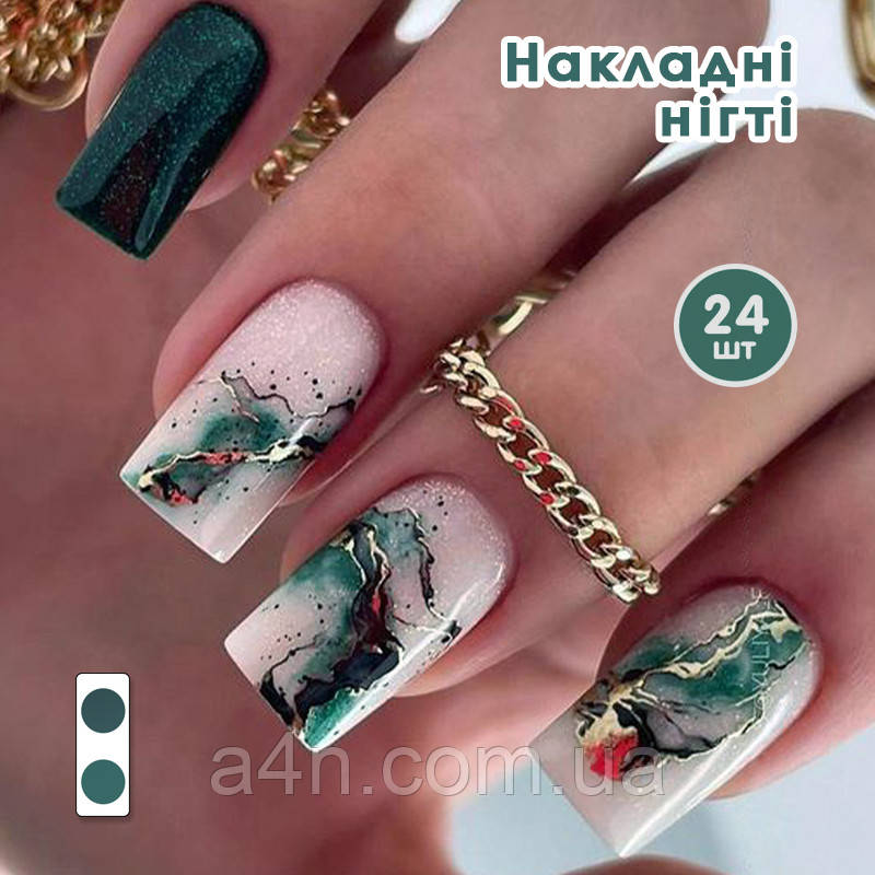 Накладні нігті 24 шт. + клейові стики для нігтів, квадрат для манікюру