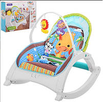 Дитячий шезлонг гойдалка FichBaby 88956, веселі мелодії, вібрація, дуга з брязкальцями, регулювання положення