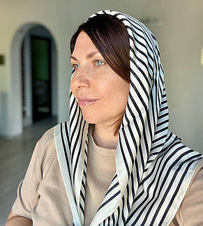 Шийна шовкова хустка Жаклін смужки 70*70 см білий, фото 3