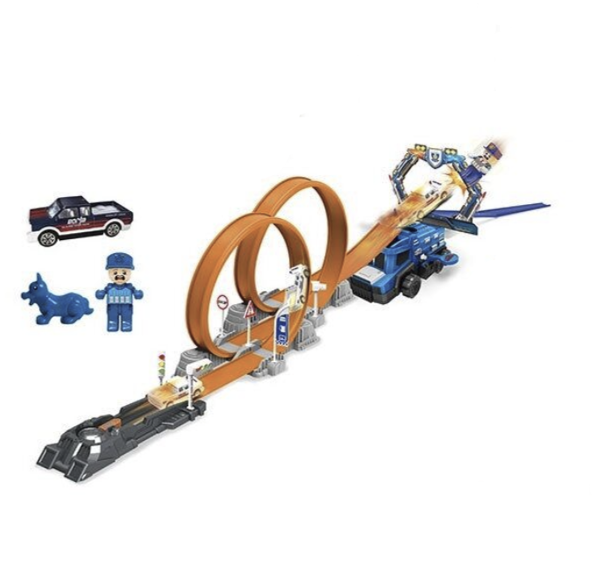 Дитячий автотрек 660 А 97/98 металопластикова машинка,фігурка героя,запускач,перешкоди для трюків,3+.