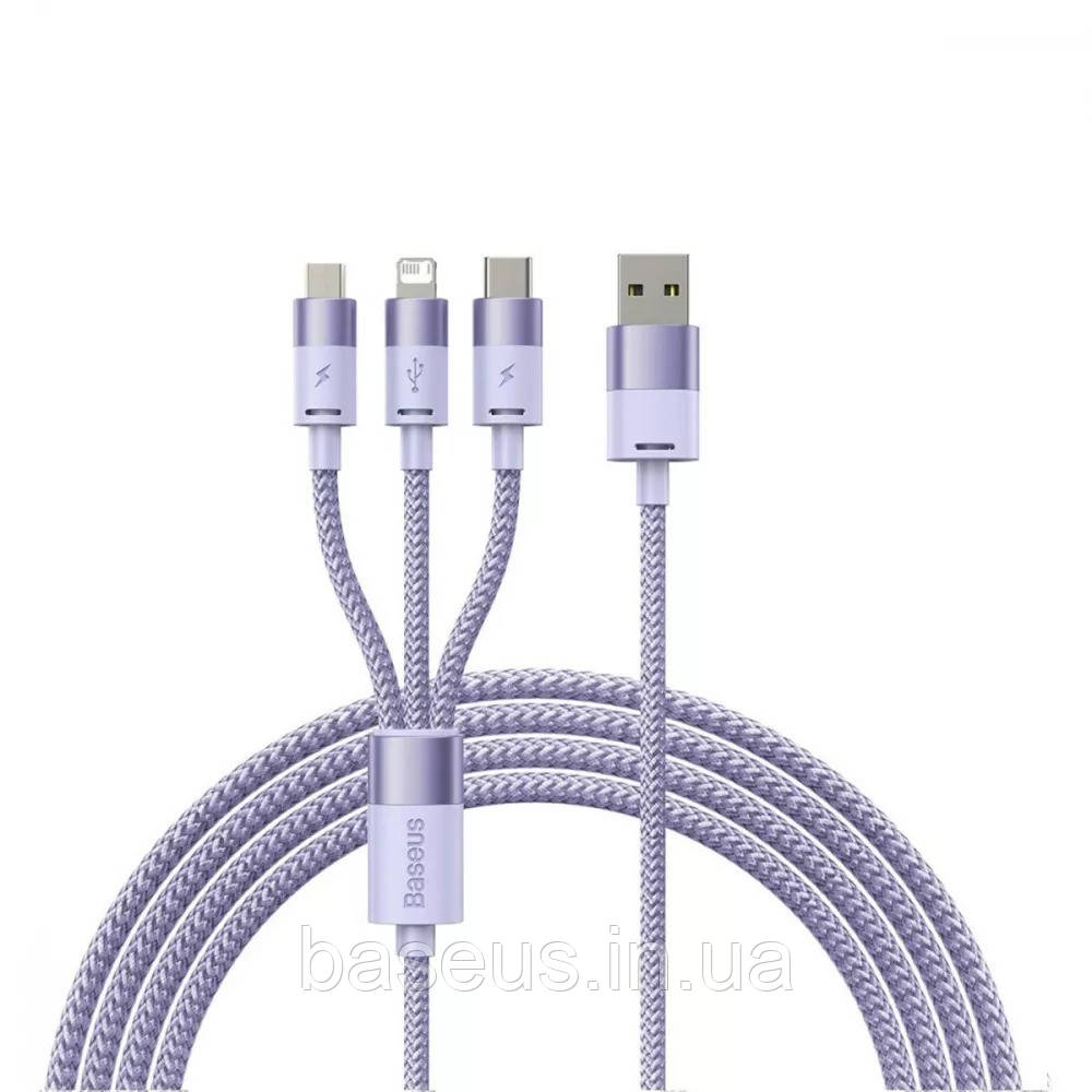 Кабель Baseus StarSpeed One-for-three Fast Charging USB (Micro USB+Lightning+Type-C) 3.5A (1.2m), Purple