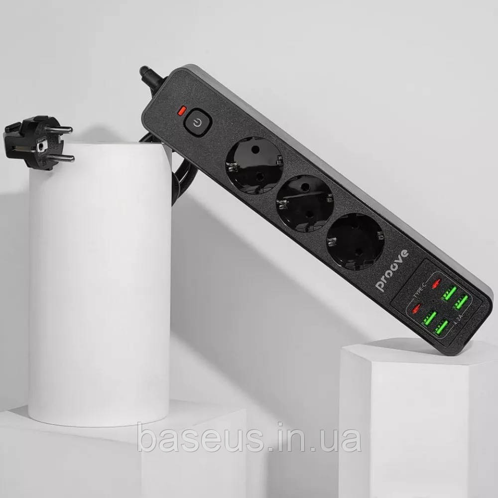 Мережевий фільтр Proove Power Strip P-03 (3 розетки + 4 USB + 2 Type-C) 2М