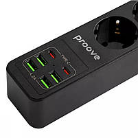 Мережевий фільтр Proove Power Strip P-03 (3 розетки + 4 USB + 2 Type-C) 2М, фото 6