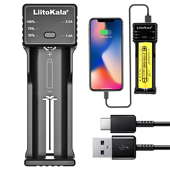 Зарядний пристрій для батарейок з функцією PowerBank та USB, LiitoKala Lii-100С / Зарядка для батарейок
