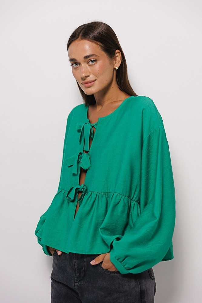 Жіноча блуза oversize із зав'язками бантиками спереду в розмірі Size1, фото 1