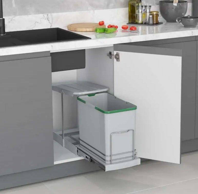 

Выдвижное мусорное ведро 24л, Светло-серый