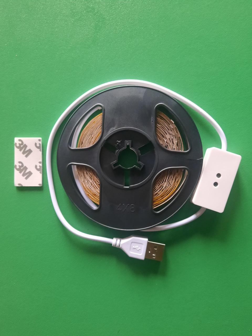 Світлодіодна LED стрічка гнучка 5 вольт від повербанку USB підсвітка стрічка від Power Bank 5 метра 2835 з датчиком включення