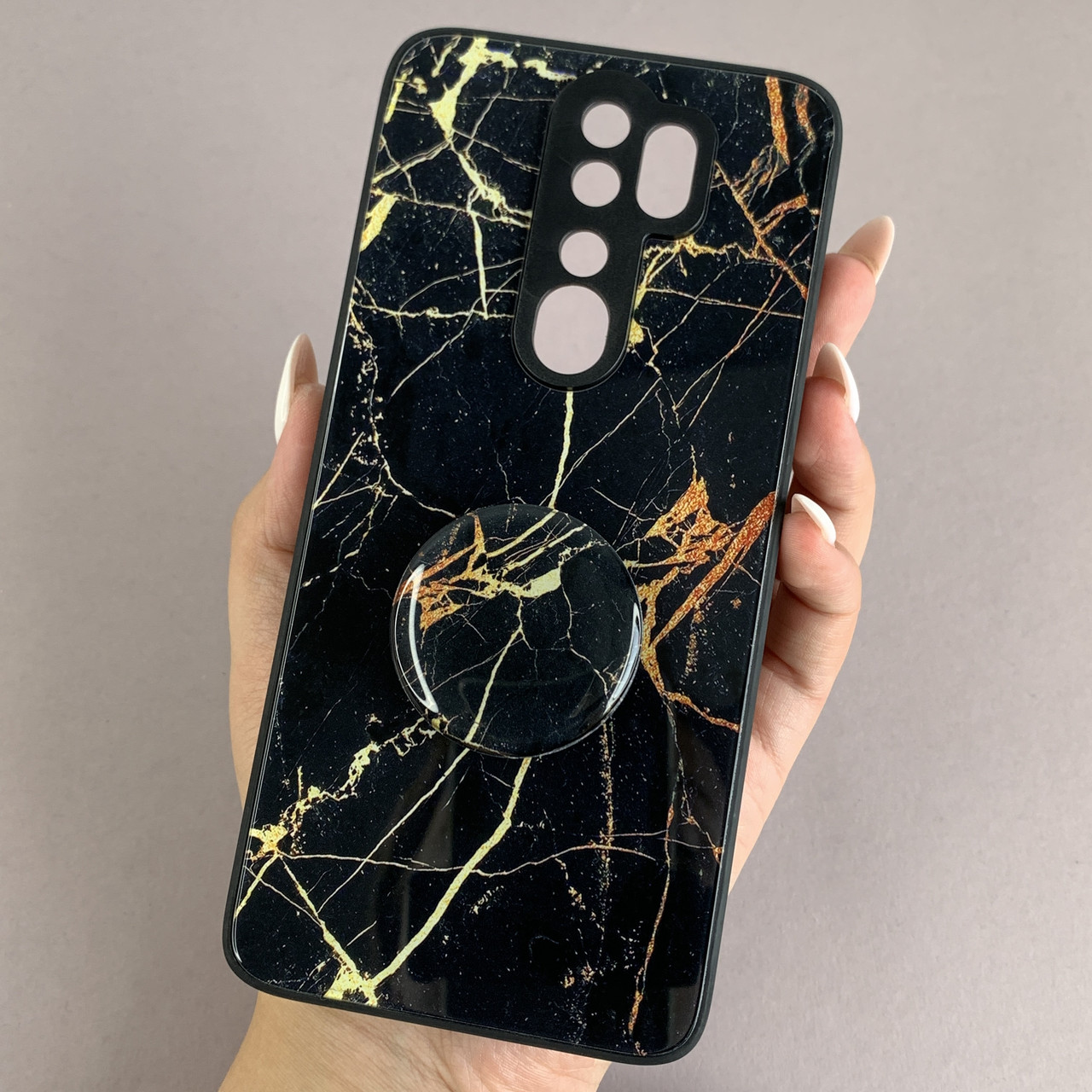 Чохол для Xiaomi Redmi Note 8 Pro мармуровий чохол з попсокетом на телефон сяомі редмі нот 8 про чорний o5u