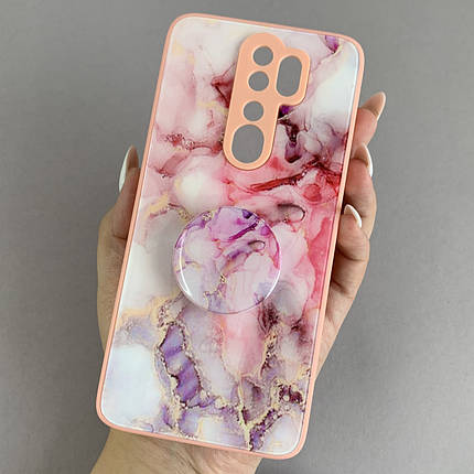 Чохол для Xiaomi Redmi Note 8 Pro мармуровий чохол з попсокетом на телефон сяомі редмі нот 8 про персиковий o5u, фото 1