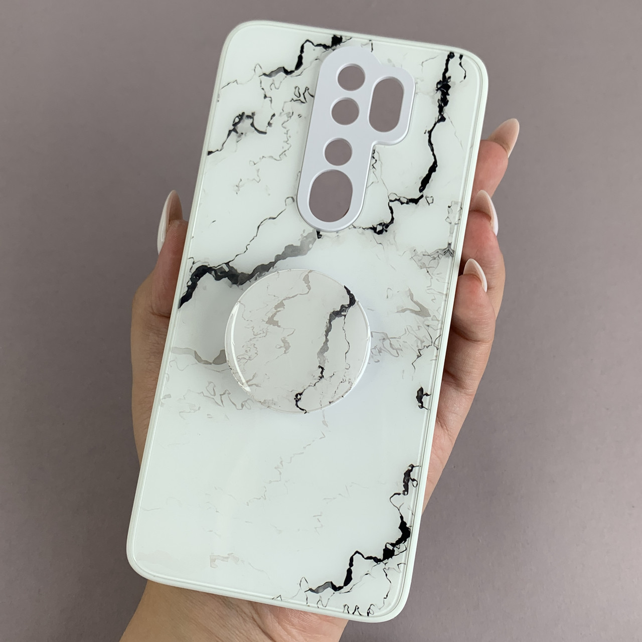 Чохол для Xiaomi Redmi Note 8 Pro мармуровий чохол з попсокетом на телефон сяомі редмі нот 8 про білий o5u