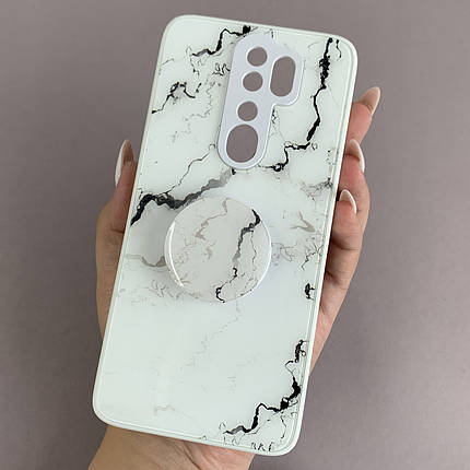 Чохол для Xiaomi Redmi Note 8 Pro мармуровий чохол з попсокетом на телефон сяомі редмі нот 8 про білий o5u, фото 1