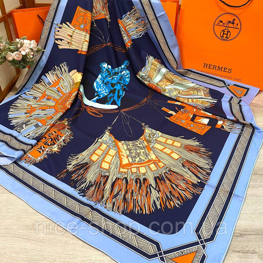 Хустка H.e.r.m.e.s шовкова з ручною підшивкою, фото 1