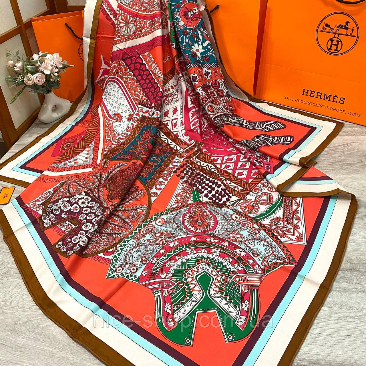 Хустка H.e.r.m.e.s шовкова з ручною підшивкою