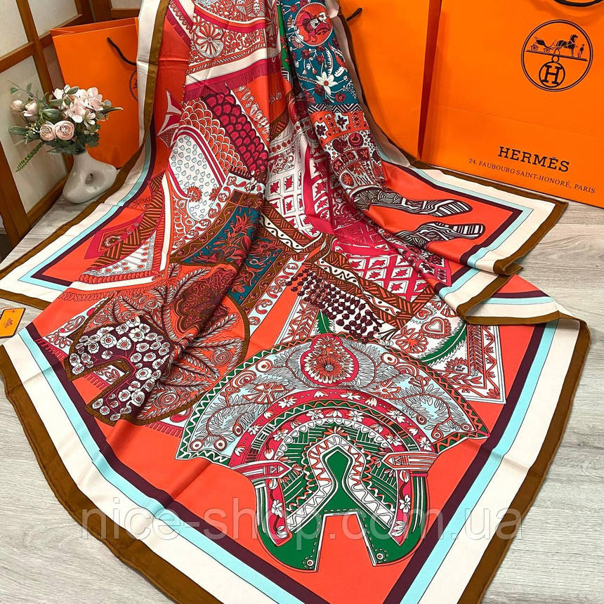 Хустка H.e.r.m.e.s шовкова з ручною підшивкою, фото 1