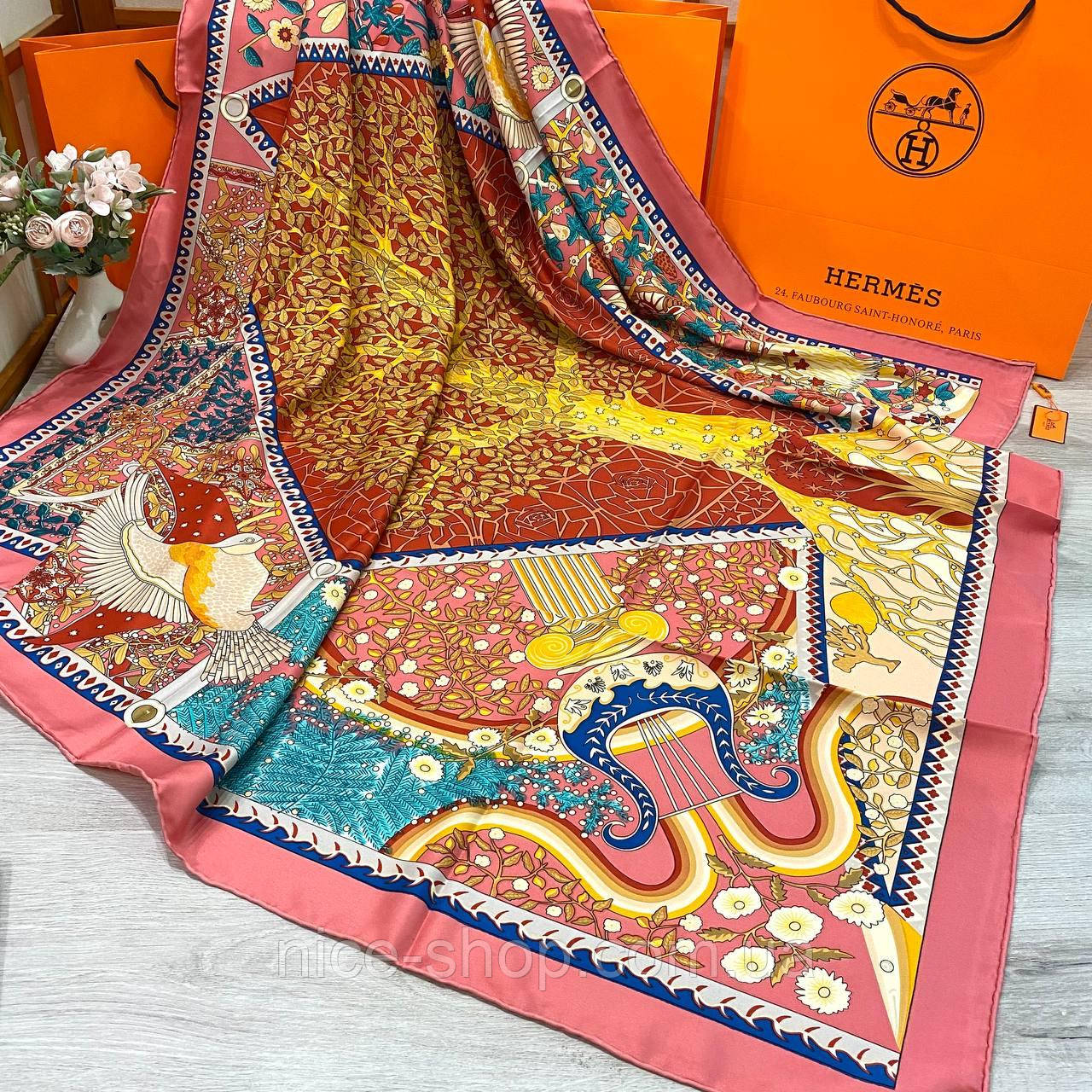 Хустка H.e.r.m.e.s шовкова з ручною підшивкою