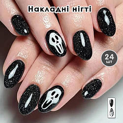 Накладні нігті 24 шт. Хелловін + клейові стики для нігтів, мигдаль для манікюру