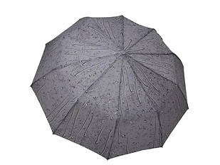 Жіноча парасолька-напівавтомат сіра з краплями Bellissimo №497, 10 спиць, антивітрова система