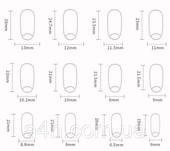 Накладные ногти - Интернет-магазин A4N Размеры накладных ногтей