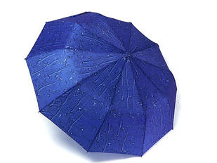 Жіноча парасолька-напівавтомат синя з краплями Bellissimo №497, 10 спиць, антивітрова система