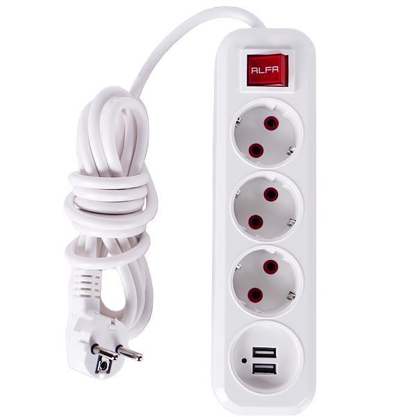 Електричний подовжувач із вимикачем на 3шт/3м і 2 USB