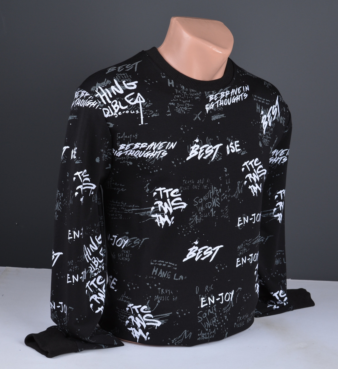 Чоловічий світшот з написами чорний Туреччина 6150, фото 1