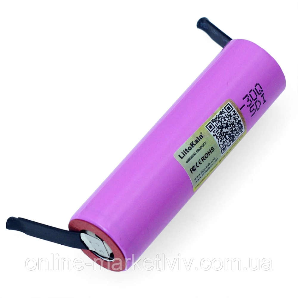 Акумулятор 18650 3000mAh 20А з контактами під паяння, LiitoKala 30Q-N / Акумуляторна батарейка літій-іонна, фото 1
