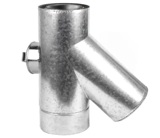 Ø 110/180  стінка 0.8 мм  Трійник 45°для димоходу з ревізієюнерж/ оцинк. ВУ, фото 1