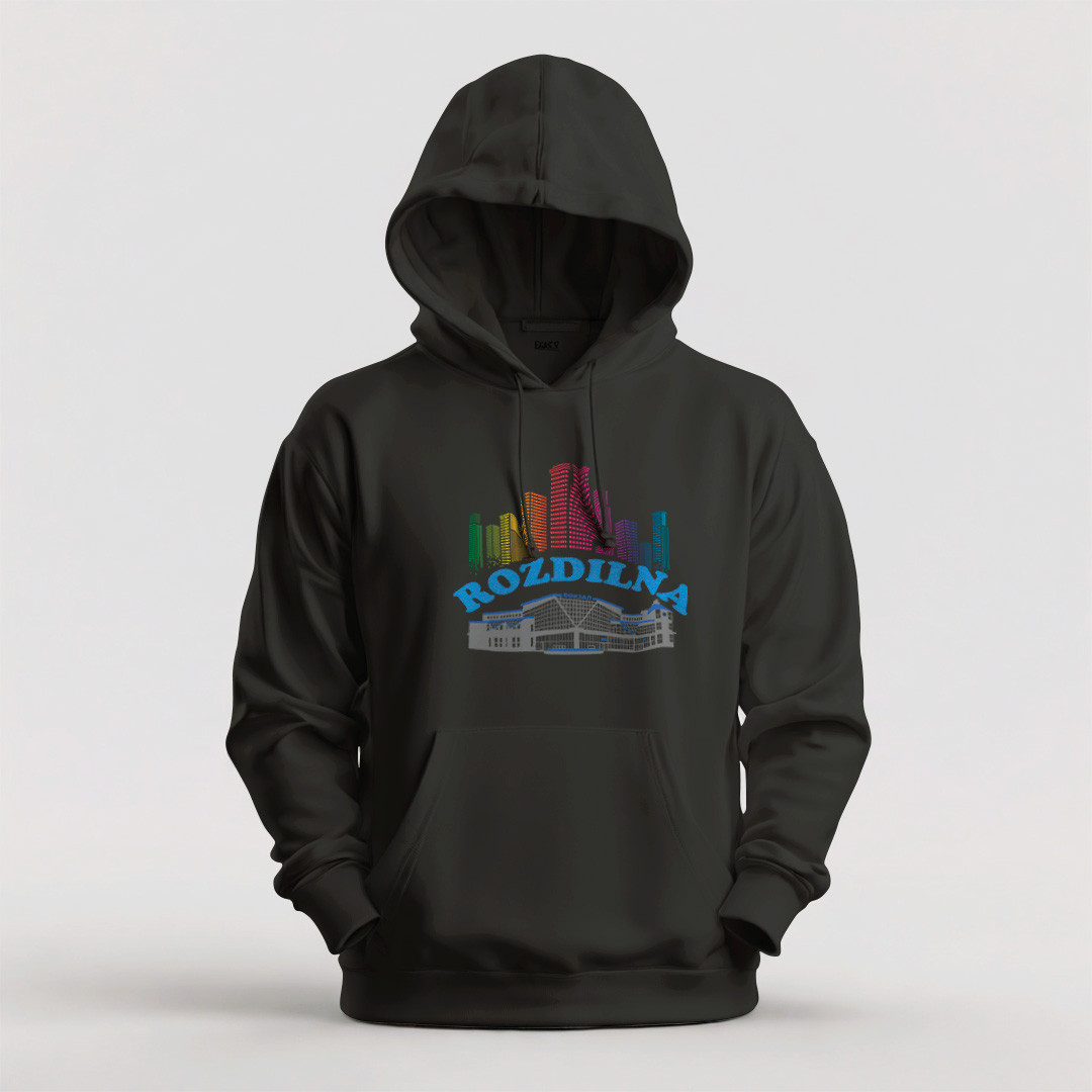 Худі чоловіче унісекс утеплене Stedman з принтом ROZDILNA вокзал кольоровий XS чорне, фото 1