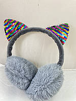Хутряні навушники з вушками котика в паєтки