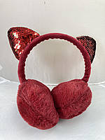 Хутряні навушники з вушками котика в паєтки