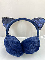 Хутряні навушники з вушками котика в паєтки