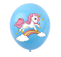 Куля повітряна блакитна з малюнком Єдиноріг 12" 30 см Китай односторонній друк пастель