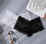 Сексульні жіночі труси, чорні мереживні трусики шортики L, фото 2