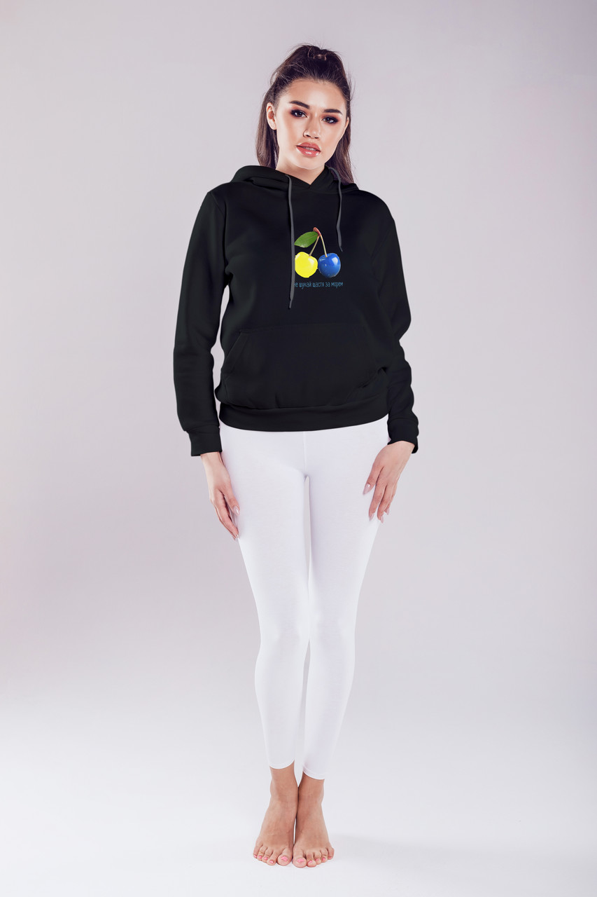 Худі жіноче унісекс утеплене Stedman з принтом ЧЕРЕШНЯ  XS чорне, фото 1