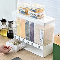 Органайзер для сипких продуктів Assorted Grain Rice Bucket Диспенсер, з кнопкою дозатором для круп 6 секцій