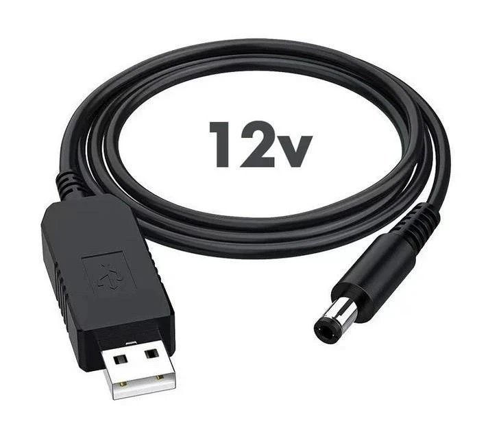 Кабель для роутера від повербанка з перетворювачем на 12V, DC 2.1x5.5mm, USB 5V->12V, 1м