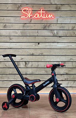 Велосипед з батьківською ручкою дитячий велосипед коляска 12" Best Trike 84119 чорно-червоний