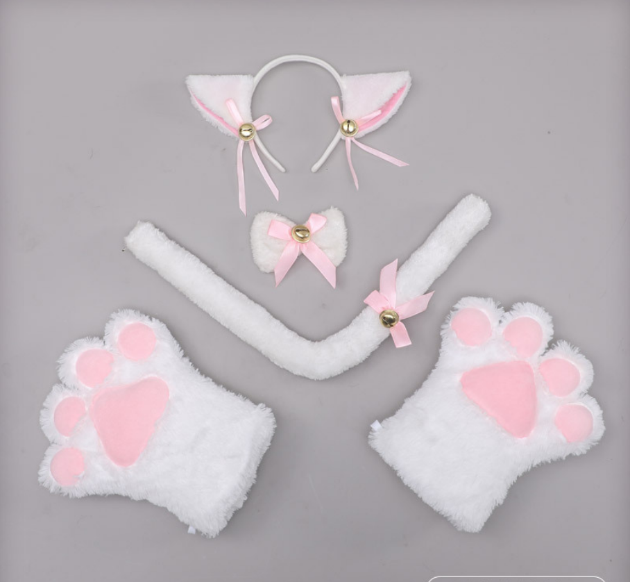 Білий набір: вушка, хвіст, чокер, рукавички, карнавальний костюм, аніме, косплей/FS-2314