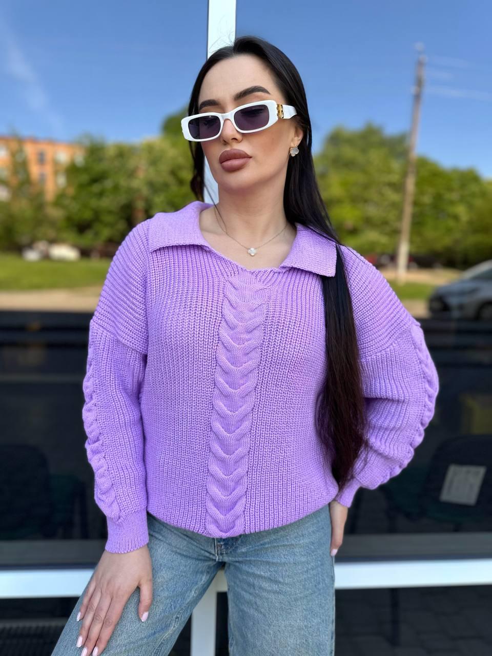 Елегантний однотонний жіночий светр. Стильний жіночий светр з відкладним коміром "Adelle" Розмір: 42-56, фото 1