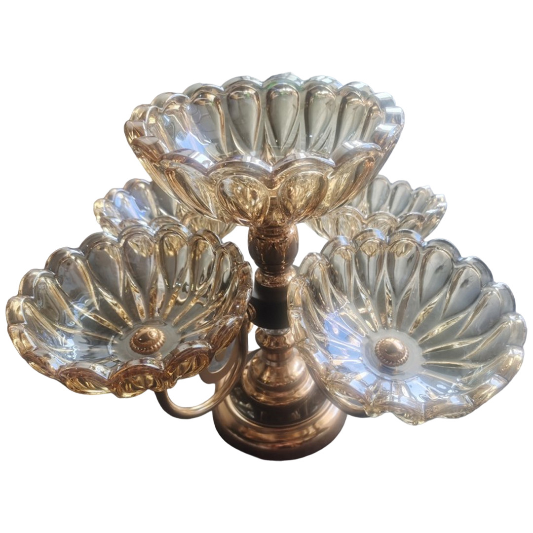 Скляний піднос для фруктів на 5 тарілок Fruit tray 1300-5 Золотистий Манежниця для солодощів у 2 яруси., фото 1