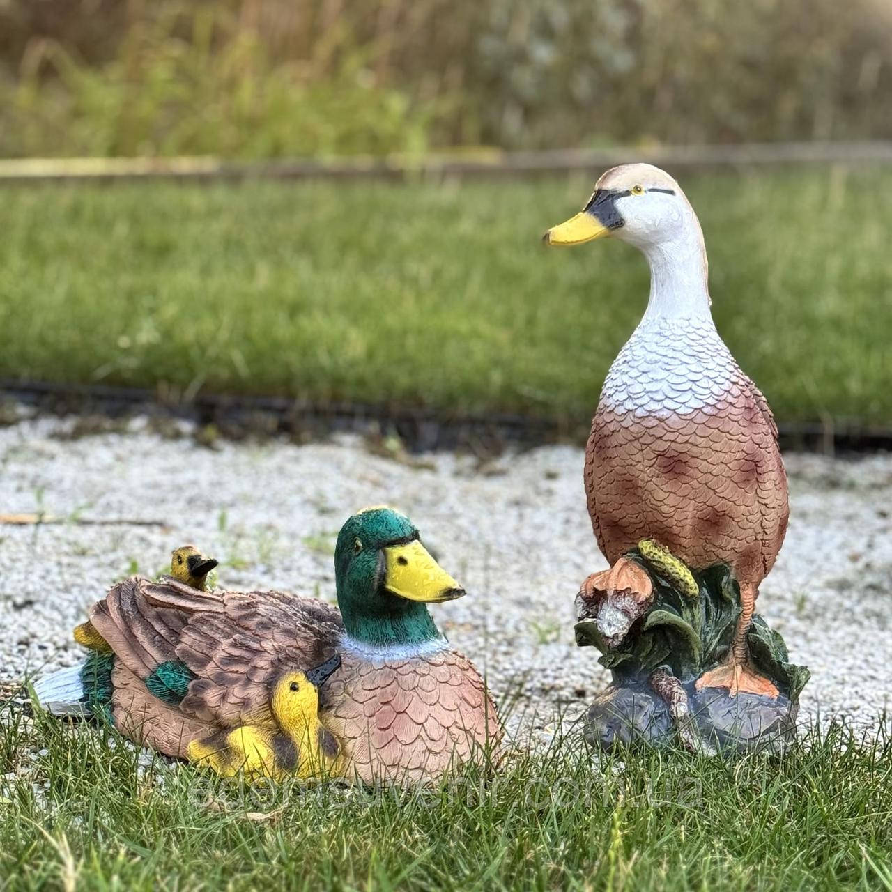 Садова фігура Качка на камені (34х15х24 см) та качка з каченятами (16х17х30 см), садові статуетки, садові фігури з полістоуну,, фото 1