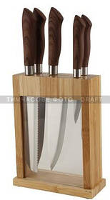ARDESTO Набір ножів із блоком Midori, 6 предметів, неіржавка сталь, пластик, бамбук, коричневий