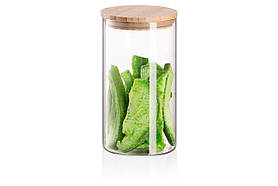 ARDESTO Банка для зберігання Midori, 760 мл, скло, бамбук, кругла, прозорий