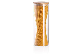 ARDESTO Банка для зберігання Midori, 1300 мл, скло, бамбук, кругла, прозорий