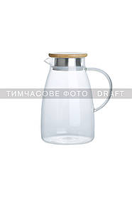 ARDESTO Глечик із кришкою, 1500 мл, боросилікатне скло, бамбук, неіржавка сталь, прозорий