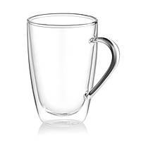 ARDESTO Набір чашок із ручками та подвійними стінками, 330 мл, 2 шт., боросилікатне скло, прозорий