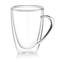 ARDESTO Набір чашок із ручками та подвійними стінками, 430 мл, 2 шт., боросилікатне скло, прозорий