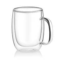 ARDESTO Набір чашок із ручками та подвійними стінками, 350 мл, 2 шт., боросилікатне скло, прозорий